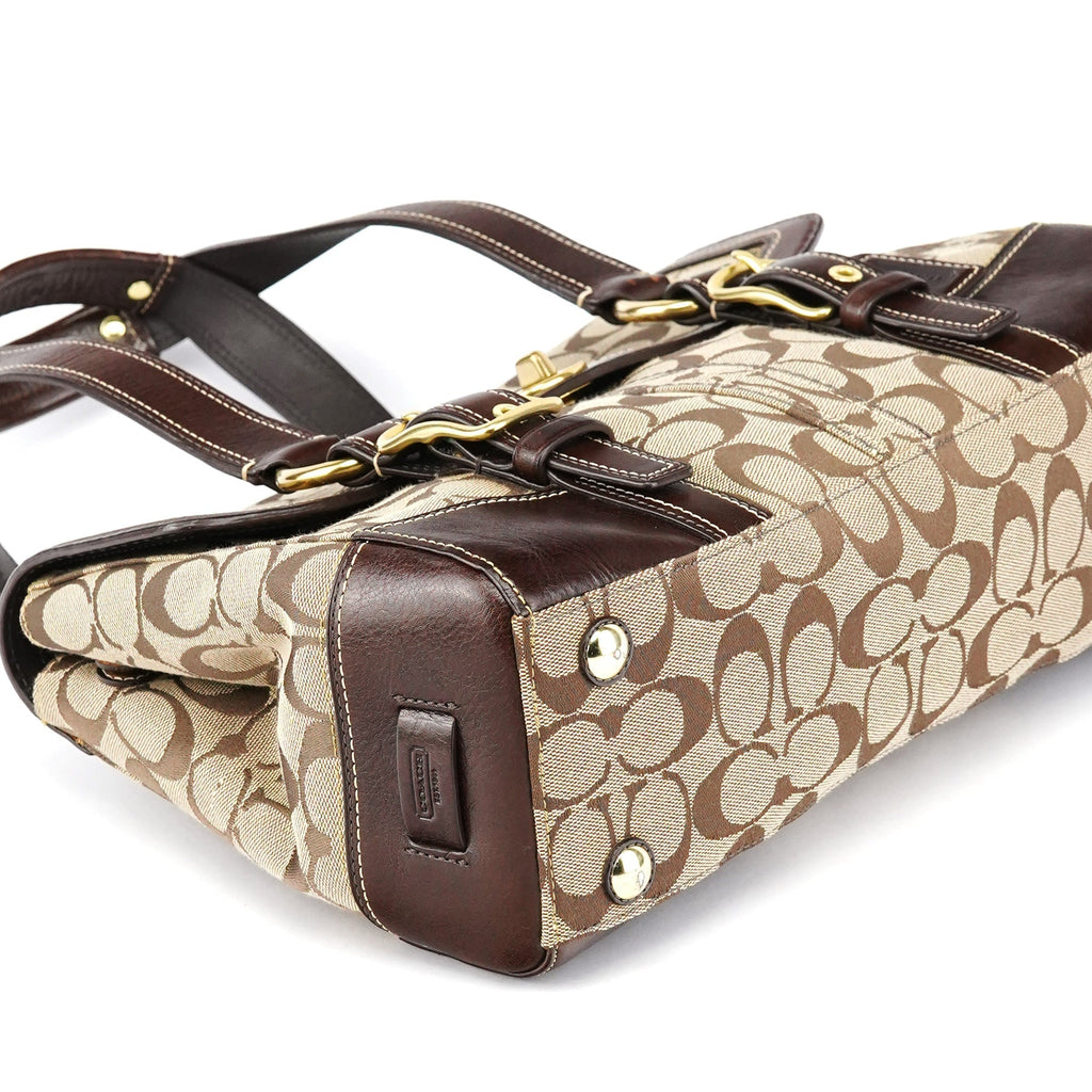 11060 Beige Brown Signature Turnlock Tote Bag