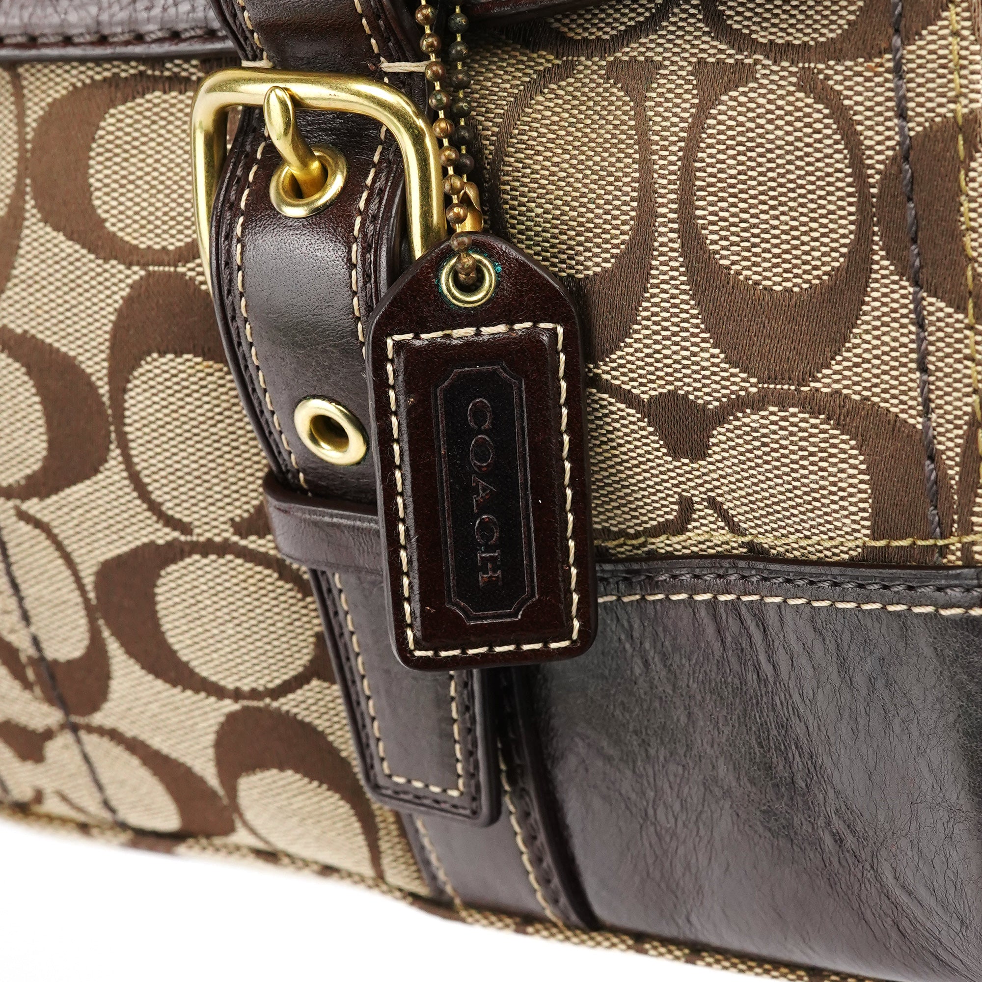 11060 Beige Brown Signature Turnlock Tote Bag