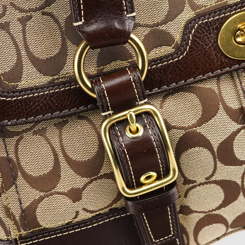 11060 Beige Brown Signature Turnlock Tote Bag