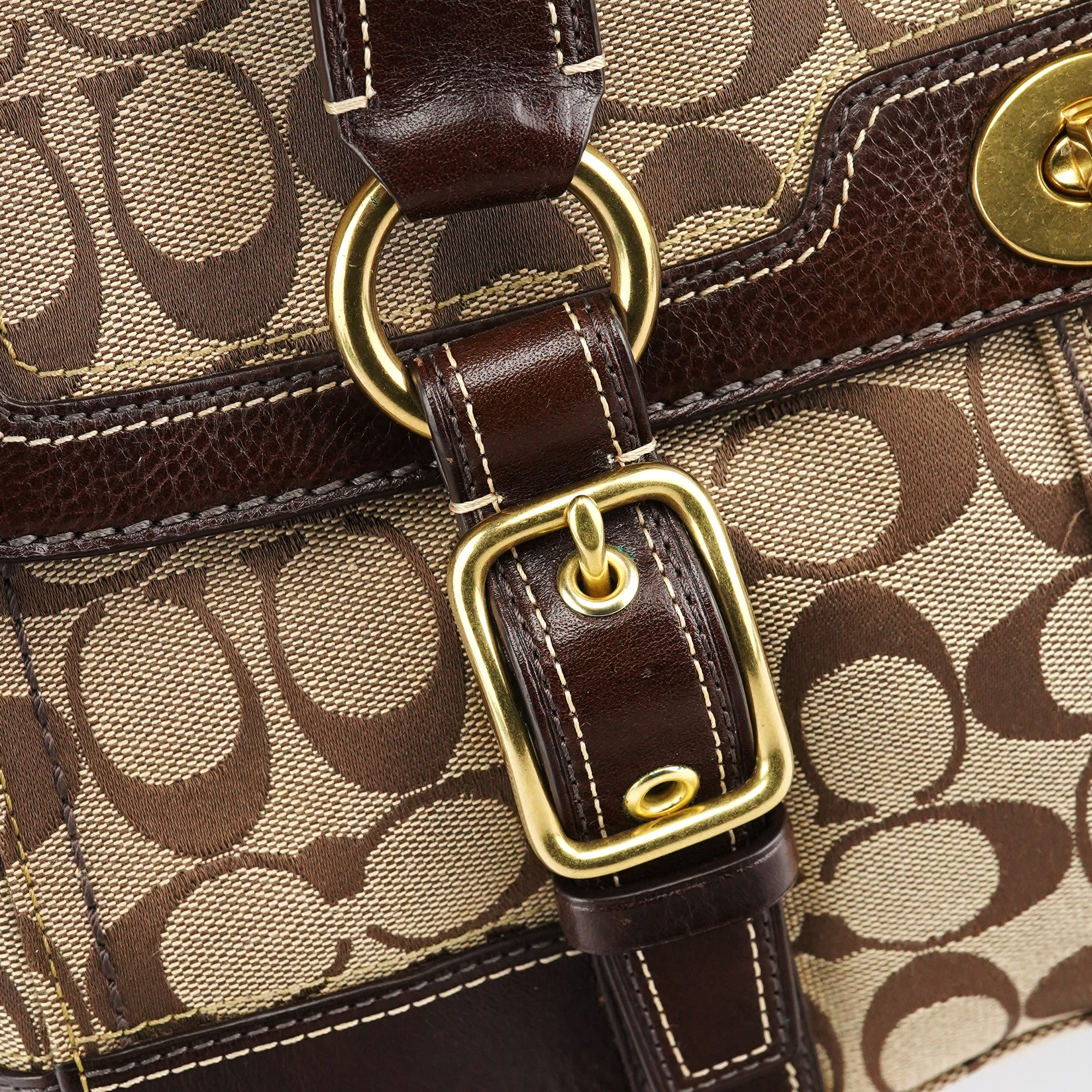 11060 Beige Brown Signature Turnlock Tote Bag