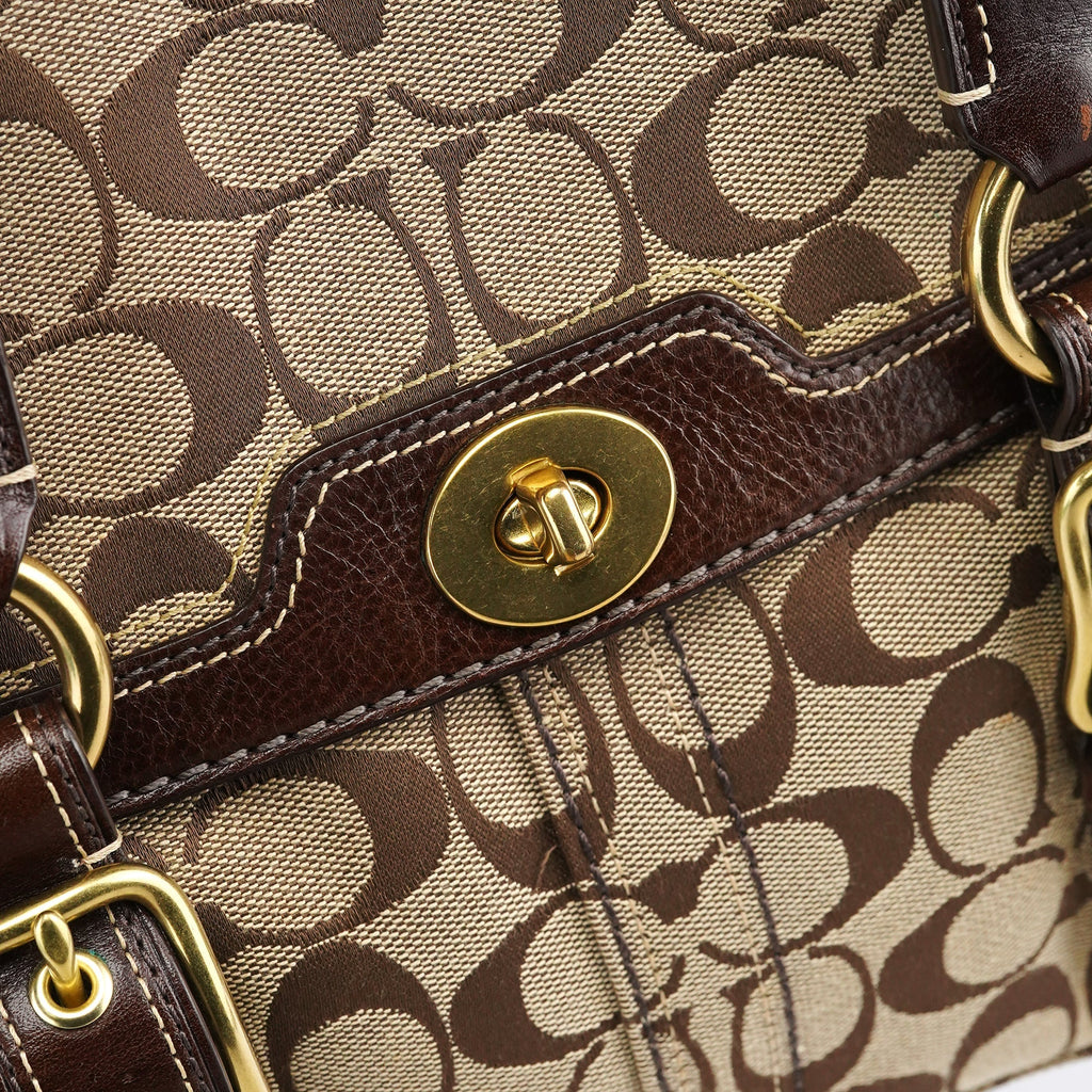 11060 Beige Brown Signature Turnlock Tote Bag