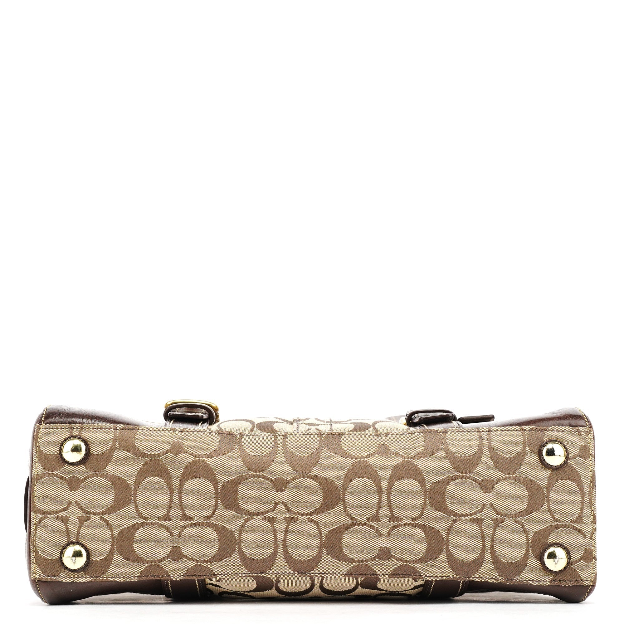 11060 Beige Brown Signature Turnlock Tote Bag