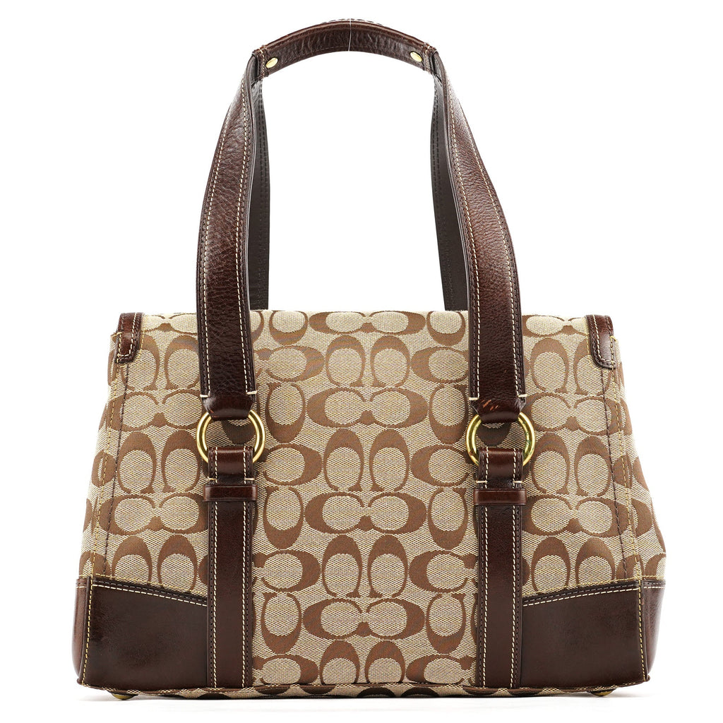 11060 Beige Brown Signature Turnlock Tote Bag