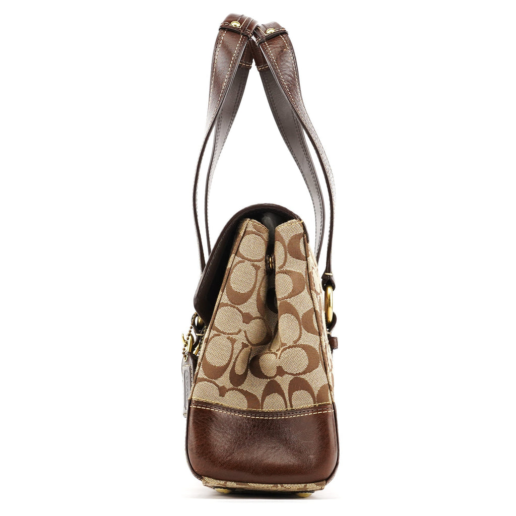 11060 Beige Brown Signature Turnlock Tote Bag