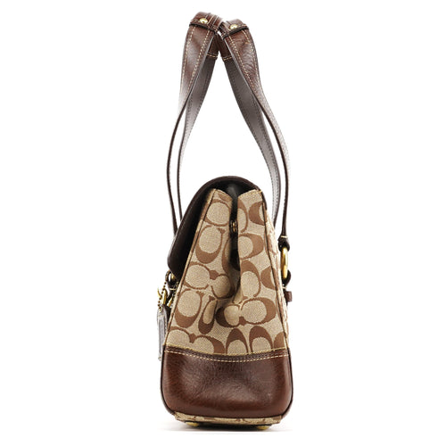 11060 Beige Brown Signature Turnlock Tote Bag