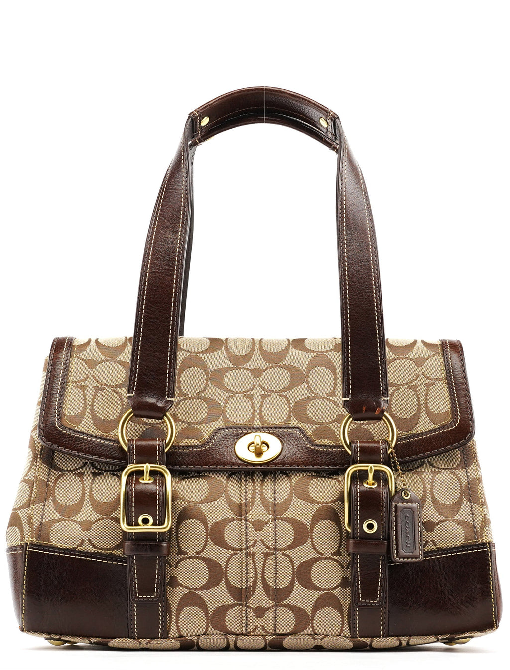 11060 Beige Brown Signature Turnlock Tote Bag