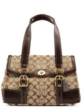11060 Beige Brown Signature Turnlock Tote Bag