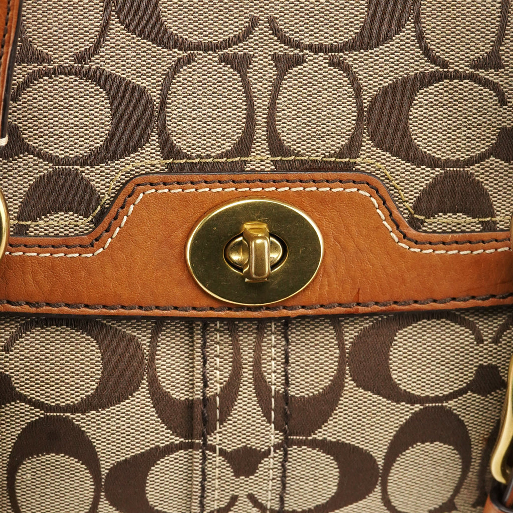 11060 Beige Signature Turnlock Tote Bag