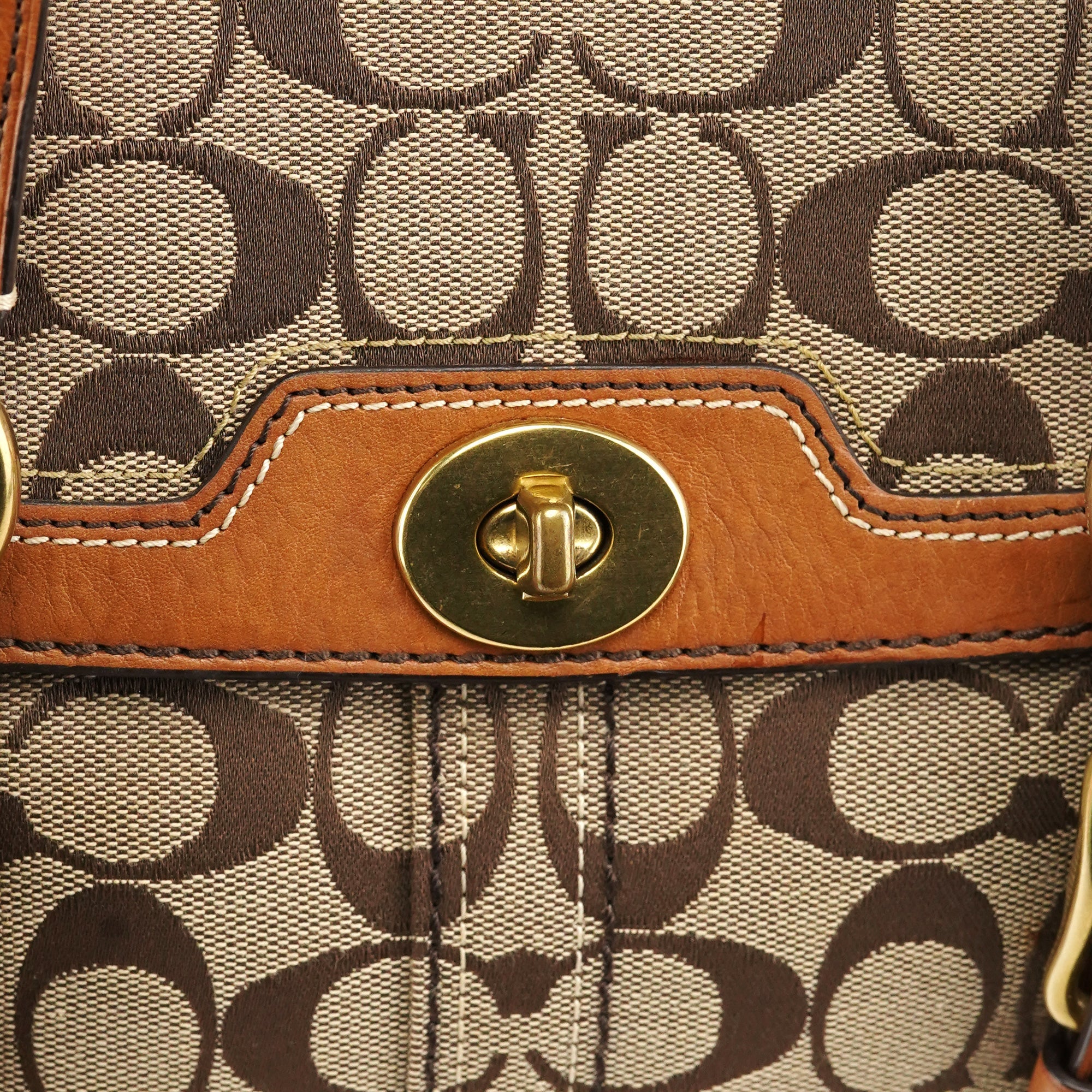 11060 Beige Signature Turnlock Tote Bag