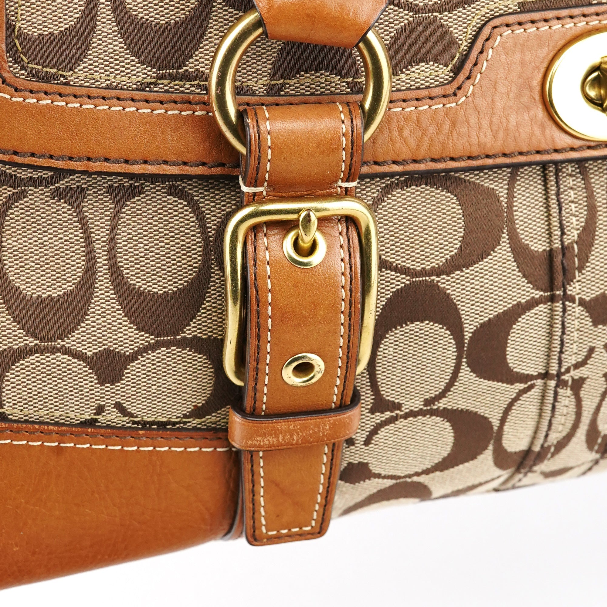11060 Beige Signature Turnlock Tote Bag