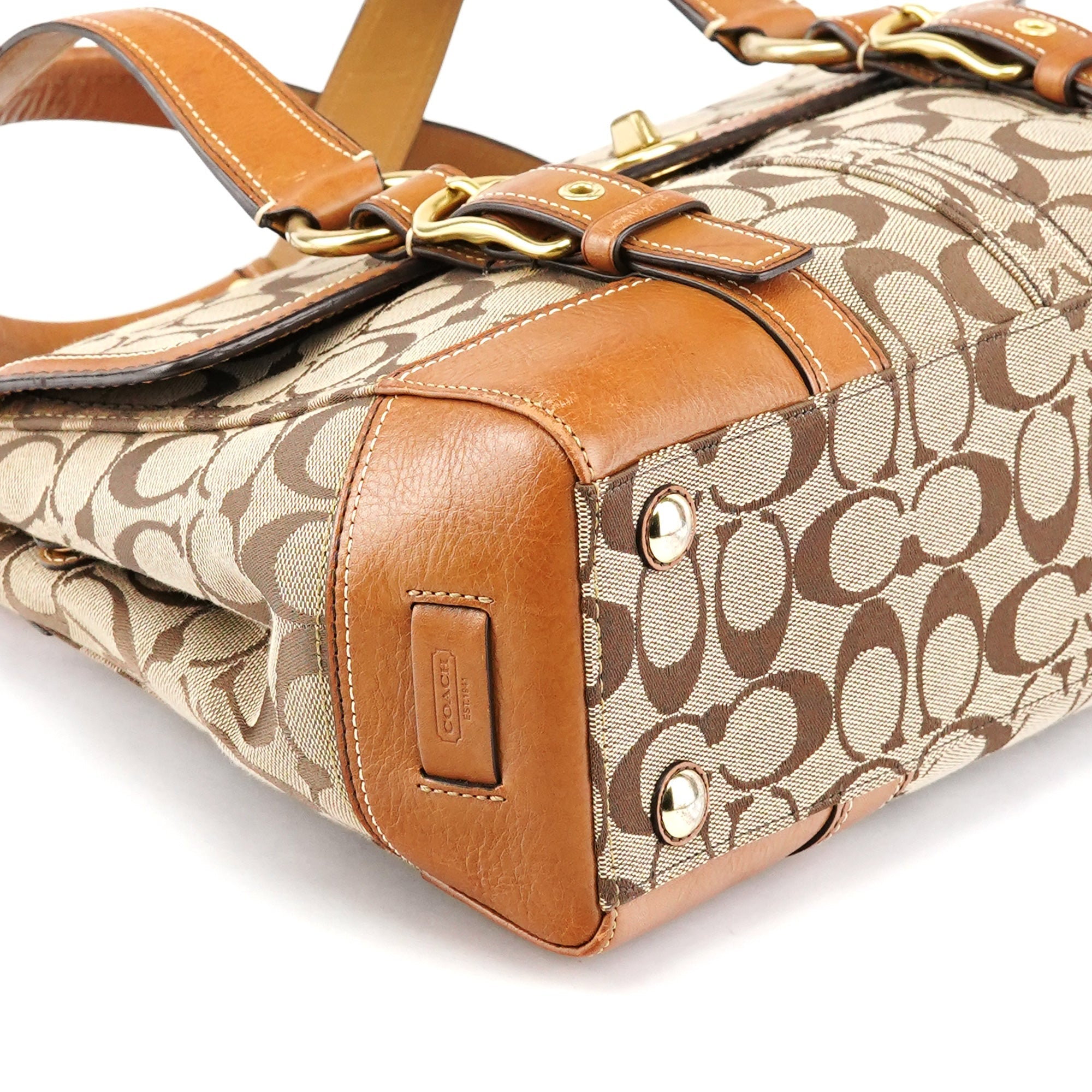 11060 Beige Signature Turnlock Tote Bag