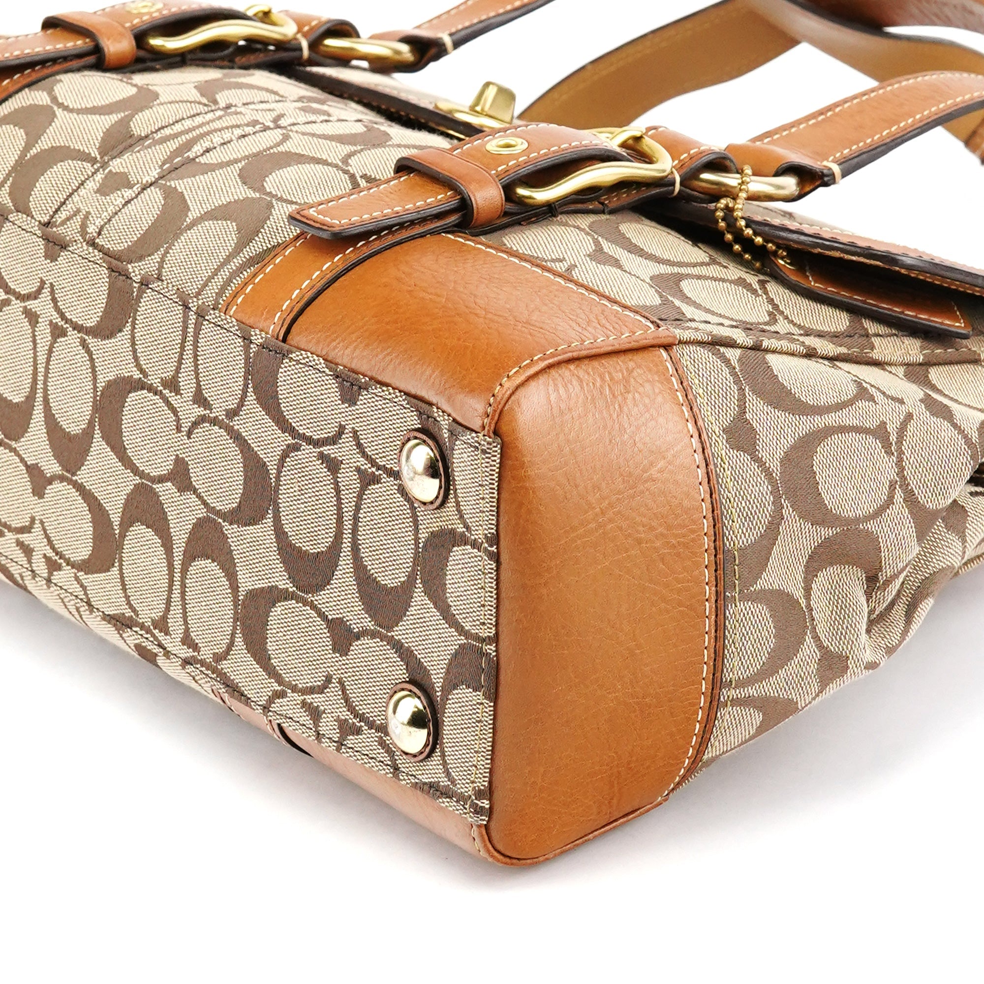 11060 Beige Signature Turnlock Tote Bag