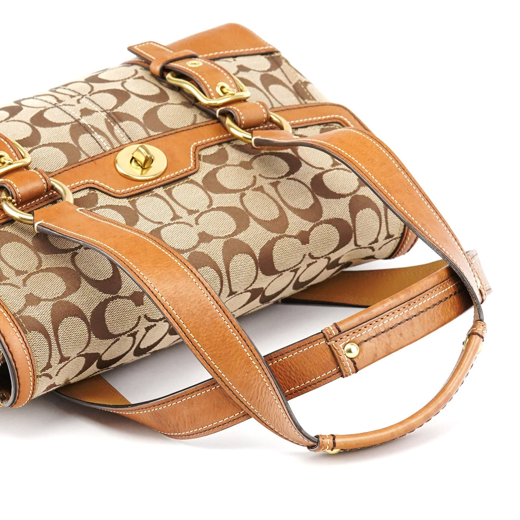 11060 Beige Signature Turnlock Tote Bag