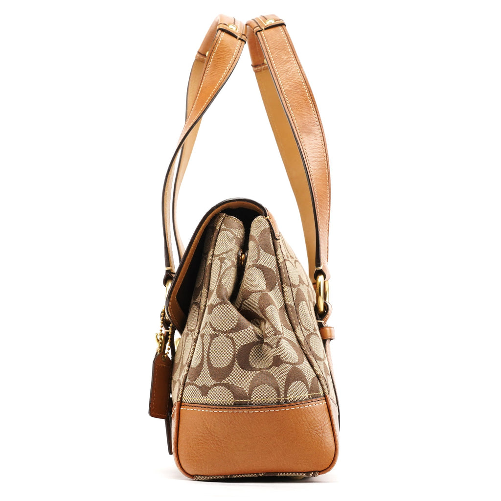 11060 Beige Signature Turnlock Tote Bag