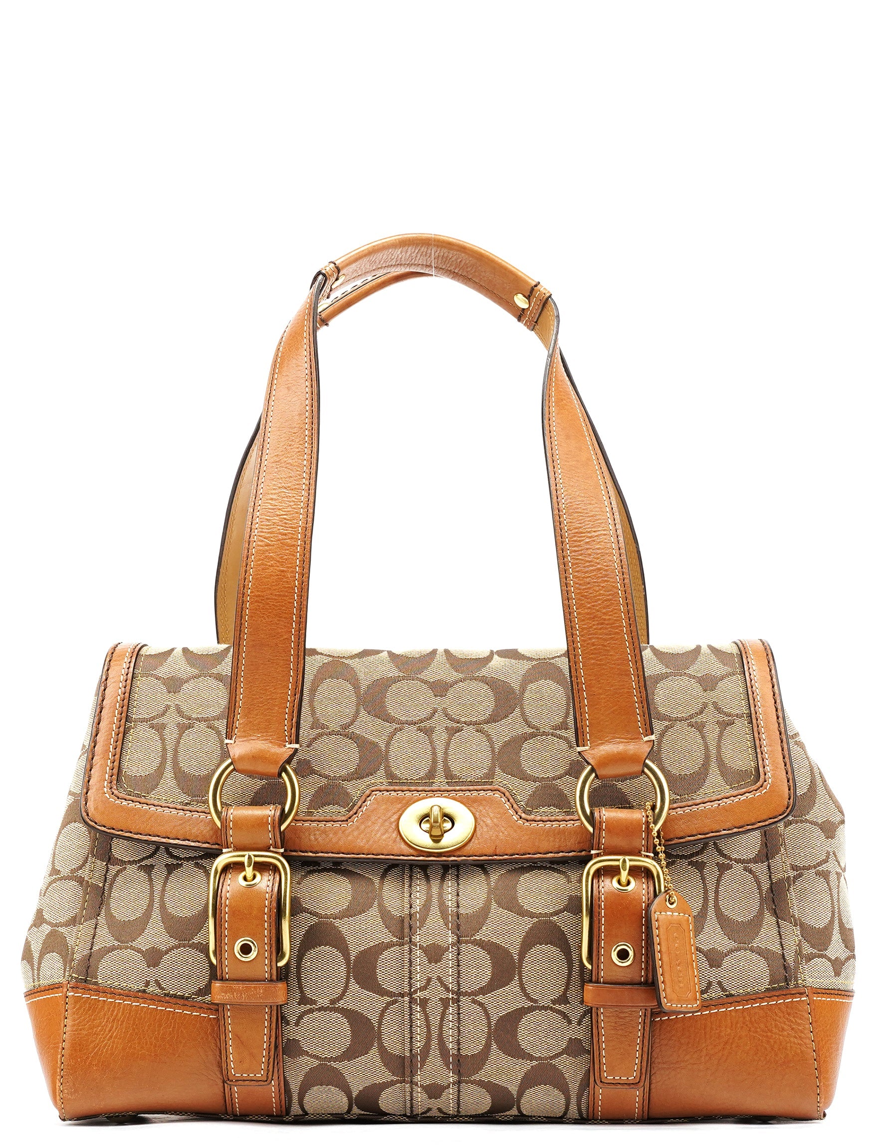 11060 Beige Signature Turnlock Tote Bag
