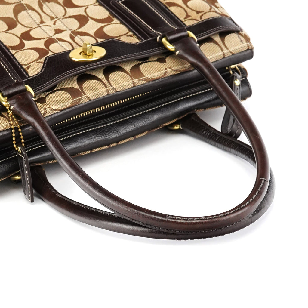 11062 Beige Brown Turnlock Tote Bag