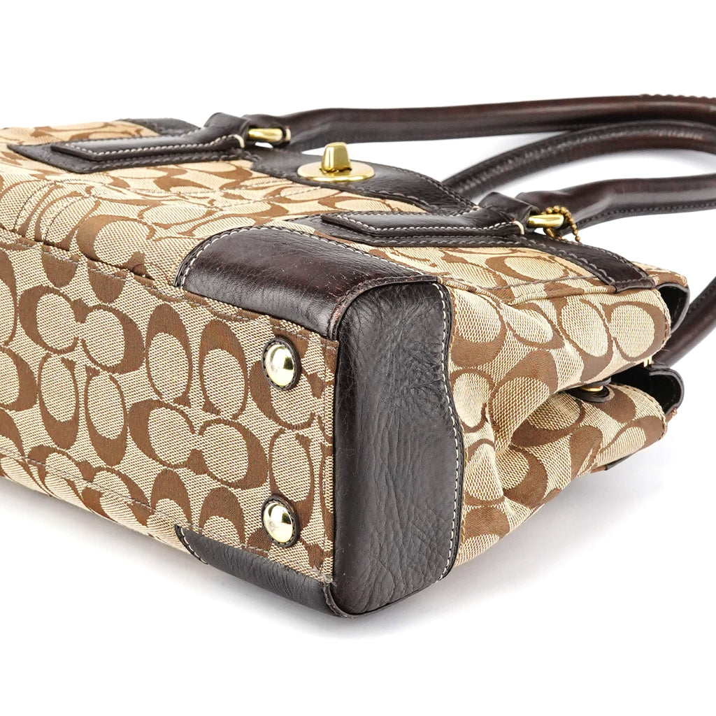 11062 Beige Brown Turnlock Tote Bag
