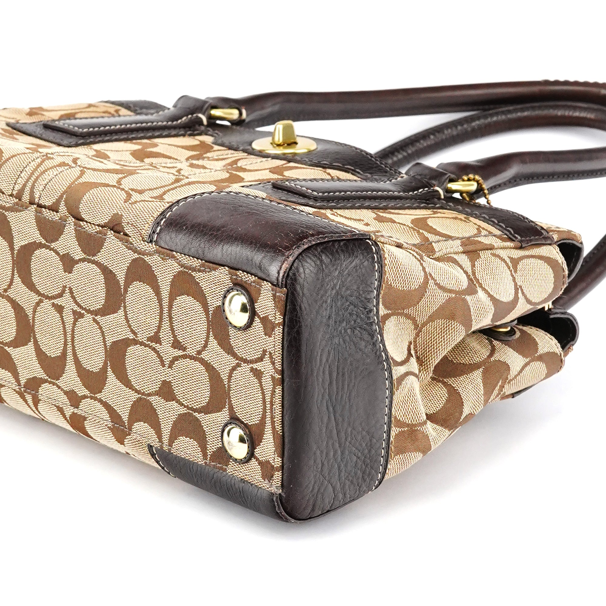 11062 Beige Brown Turnlock Tote Bag