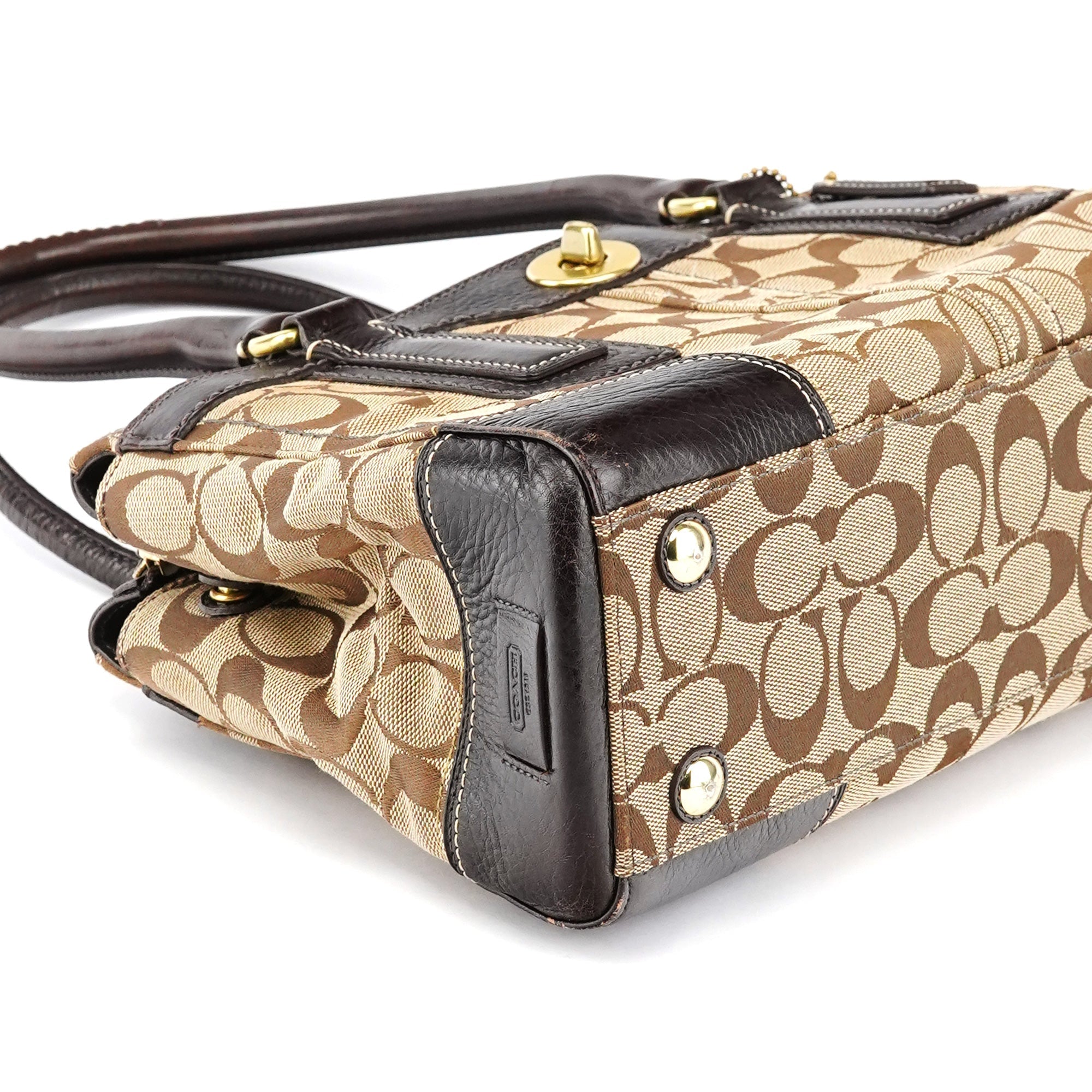 11062 Beige Brown Turnlock Tote Bag