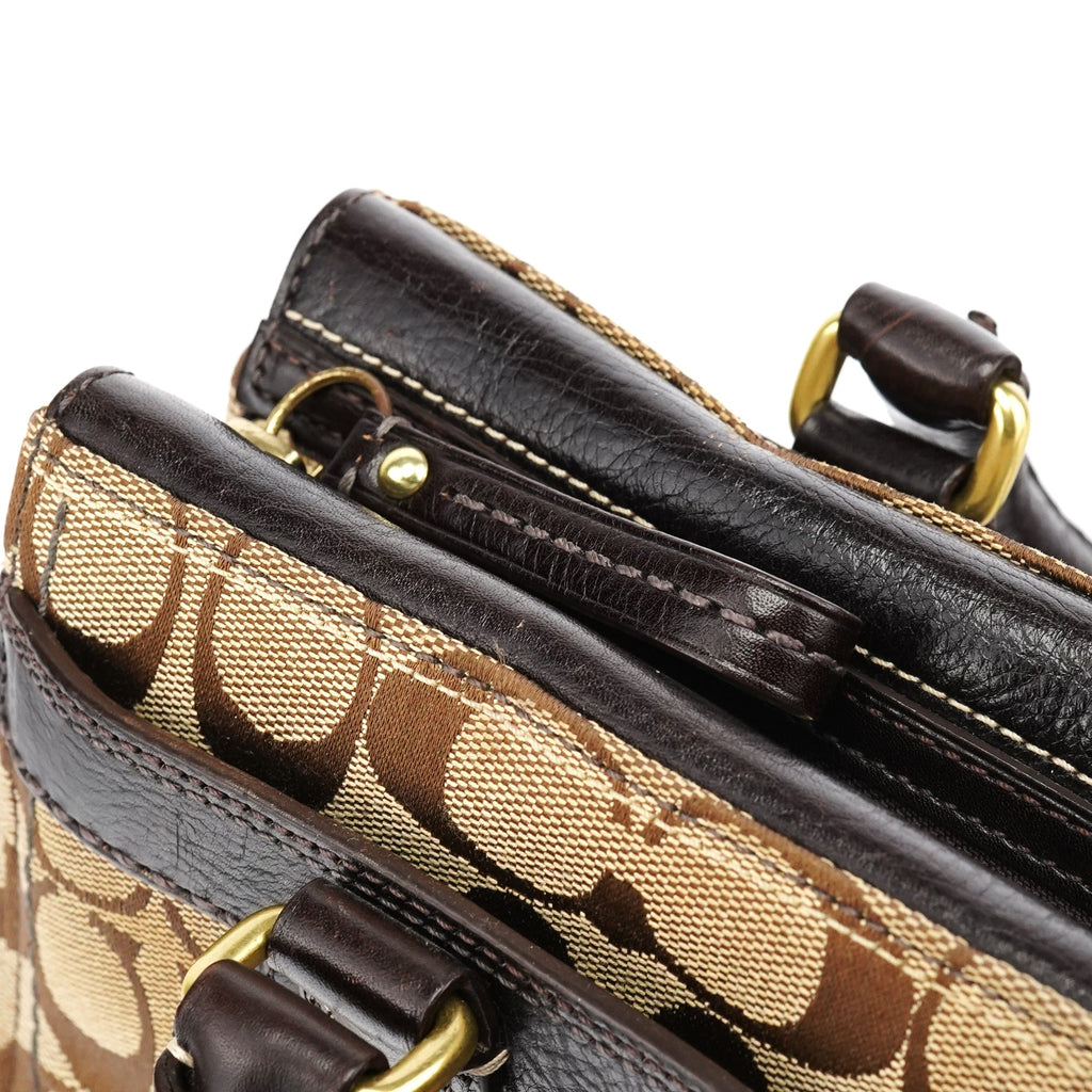 11062 Beige Brown Turnlock Tote Bag