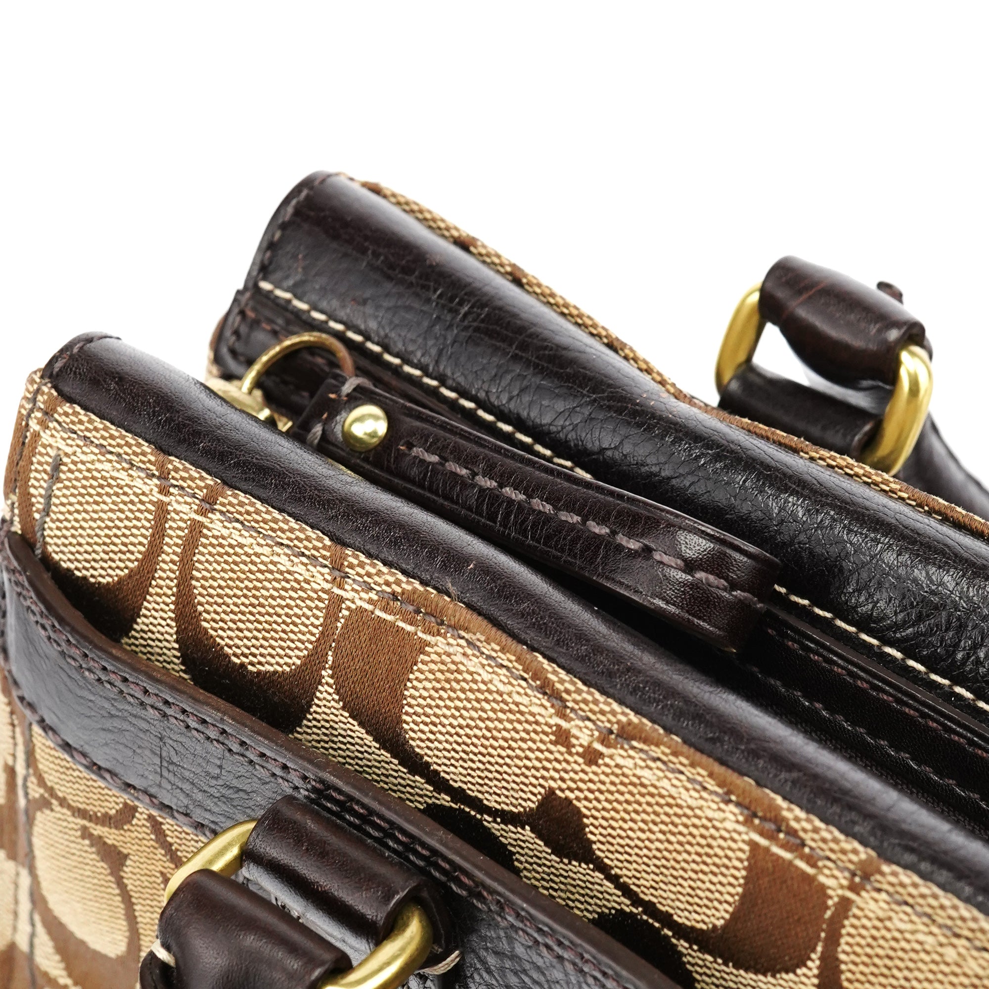 11062 Beige Brown Turnlock Tote Bag