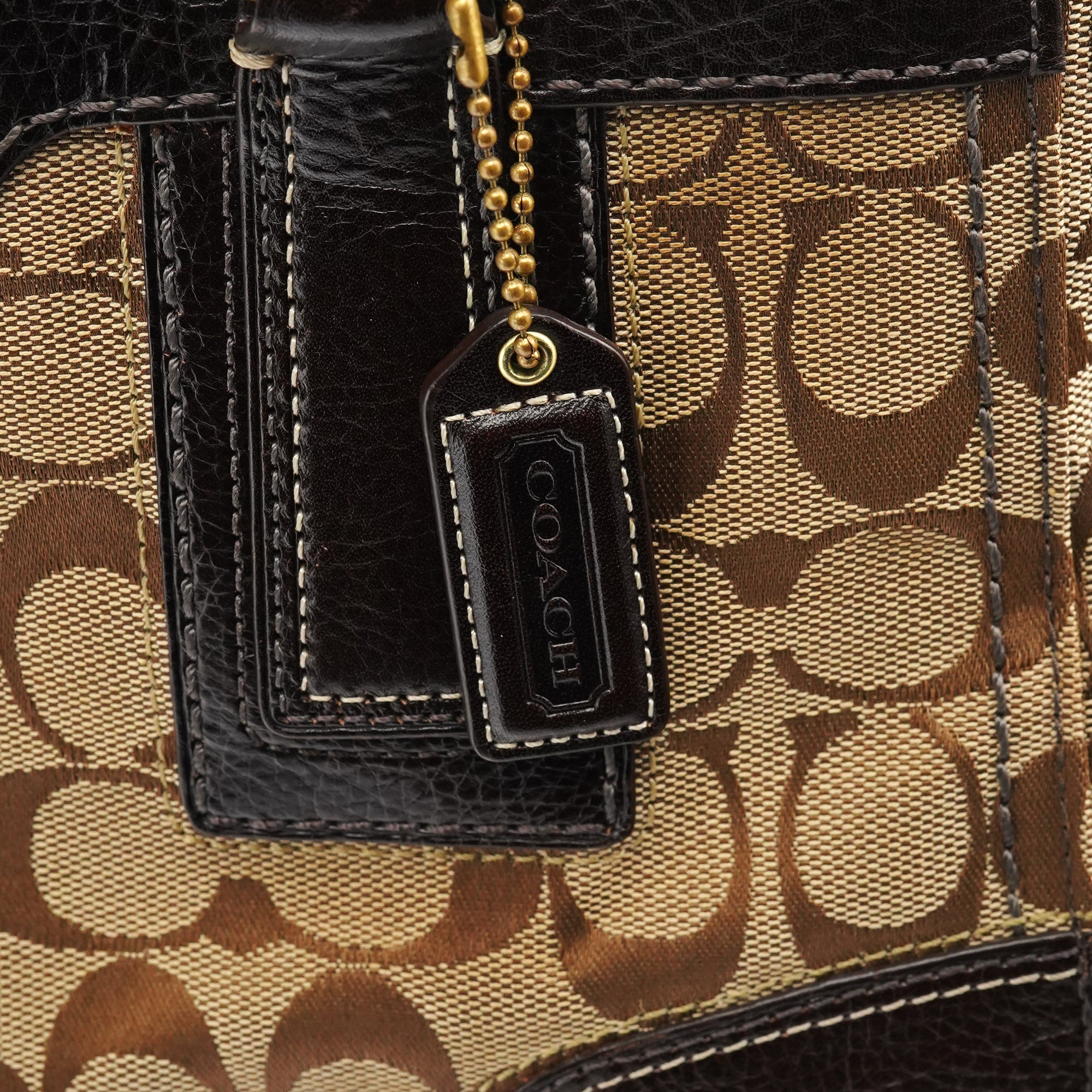 11062 Beige Brown Turnlock Tote Bag