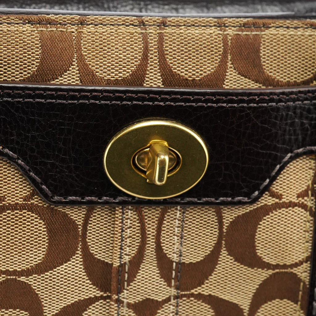 11062 Beige Brown Turnlock Tote Bag