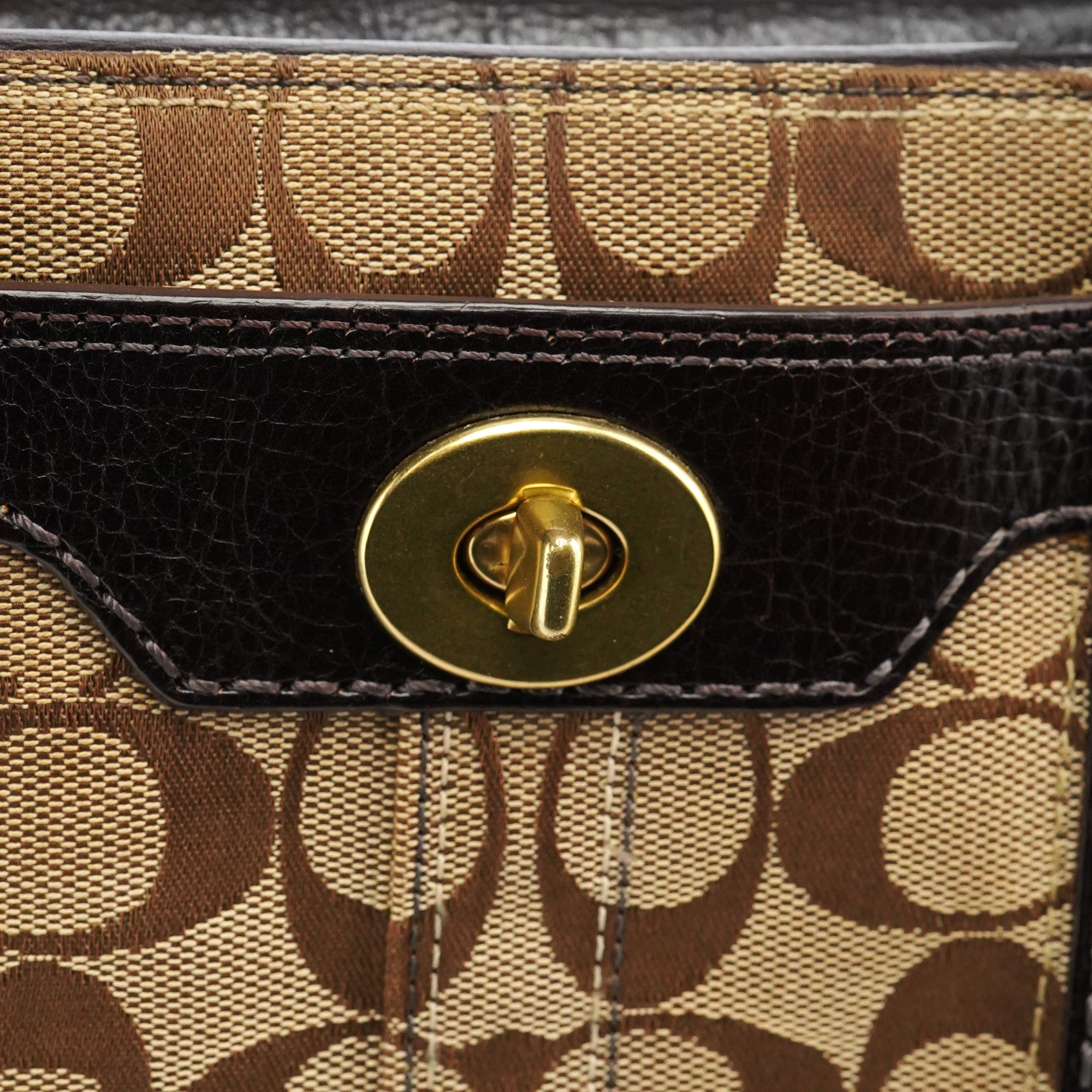 11062 Beige Brown Turnlock Tote Bag