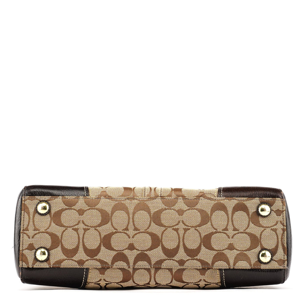 11062 Beige Brown Turnlock Tote Bag