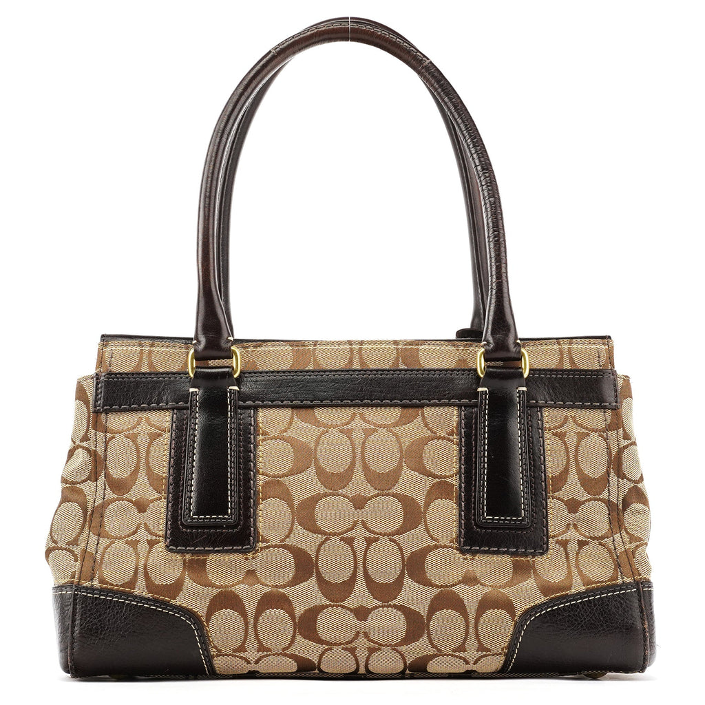 11062 Beige Brown Turnlock Tote Bag