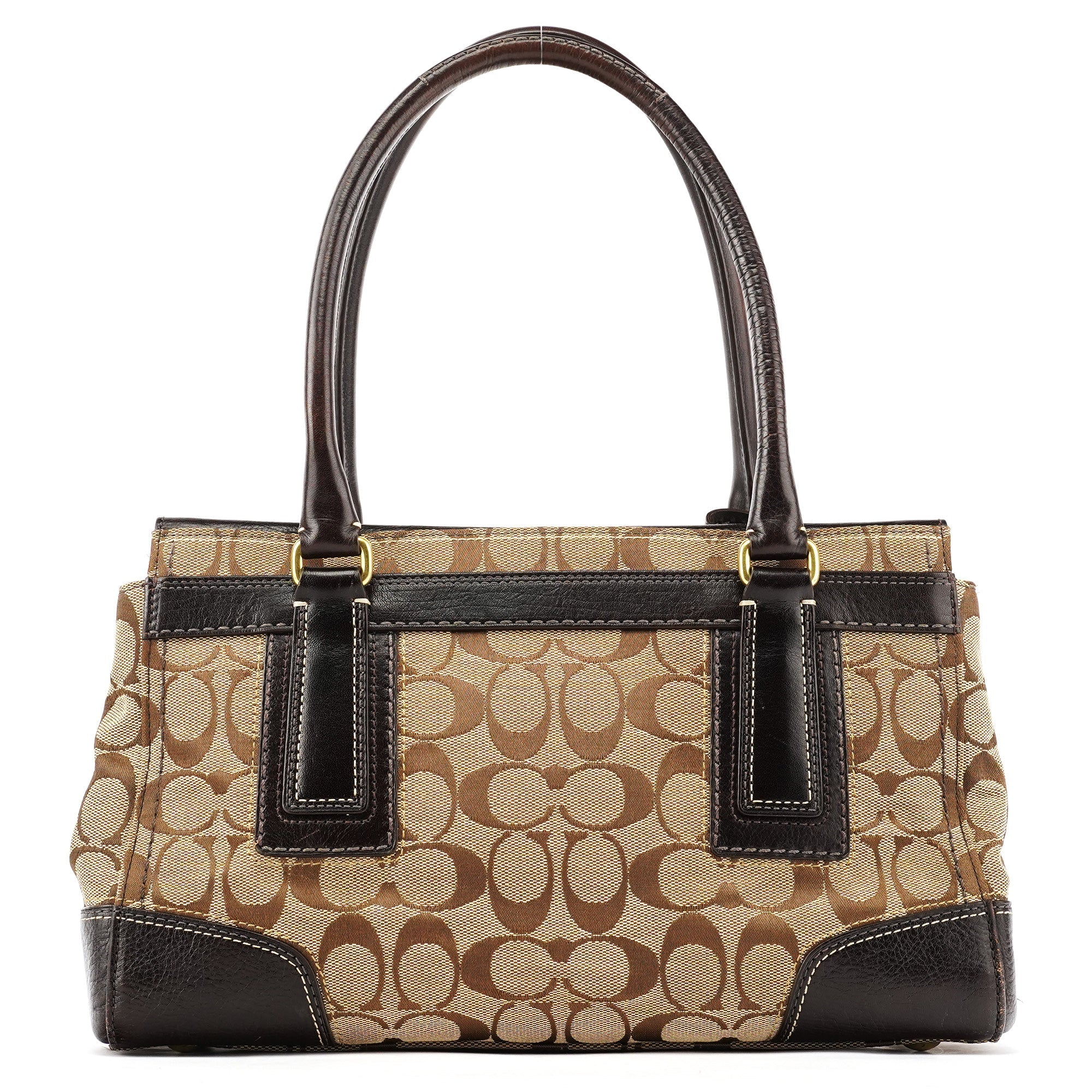11062 Beige Brown Turnlock Tote Bag