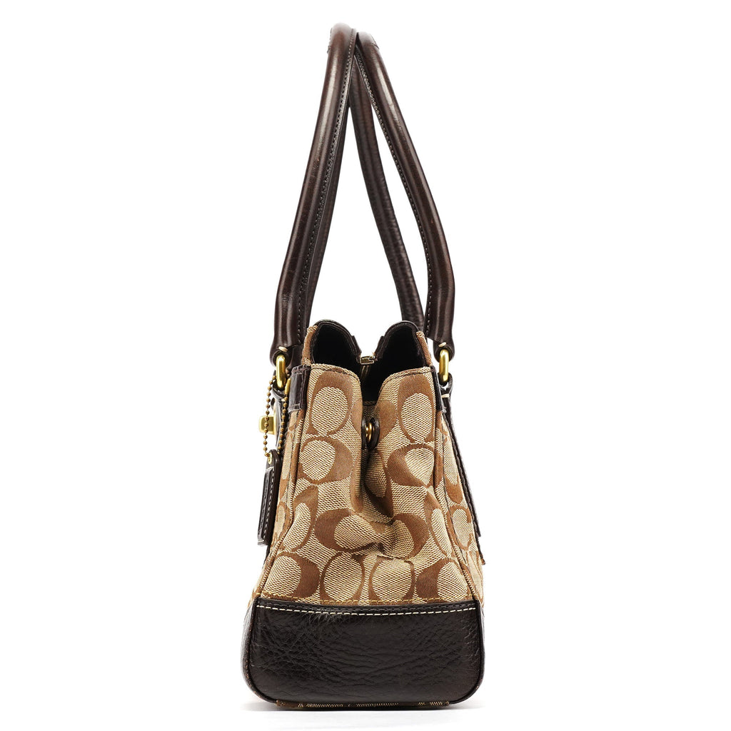 11062 Beige Brown Turnlock Tote Bag