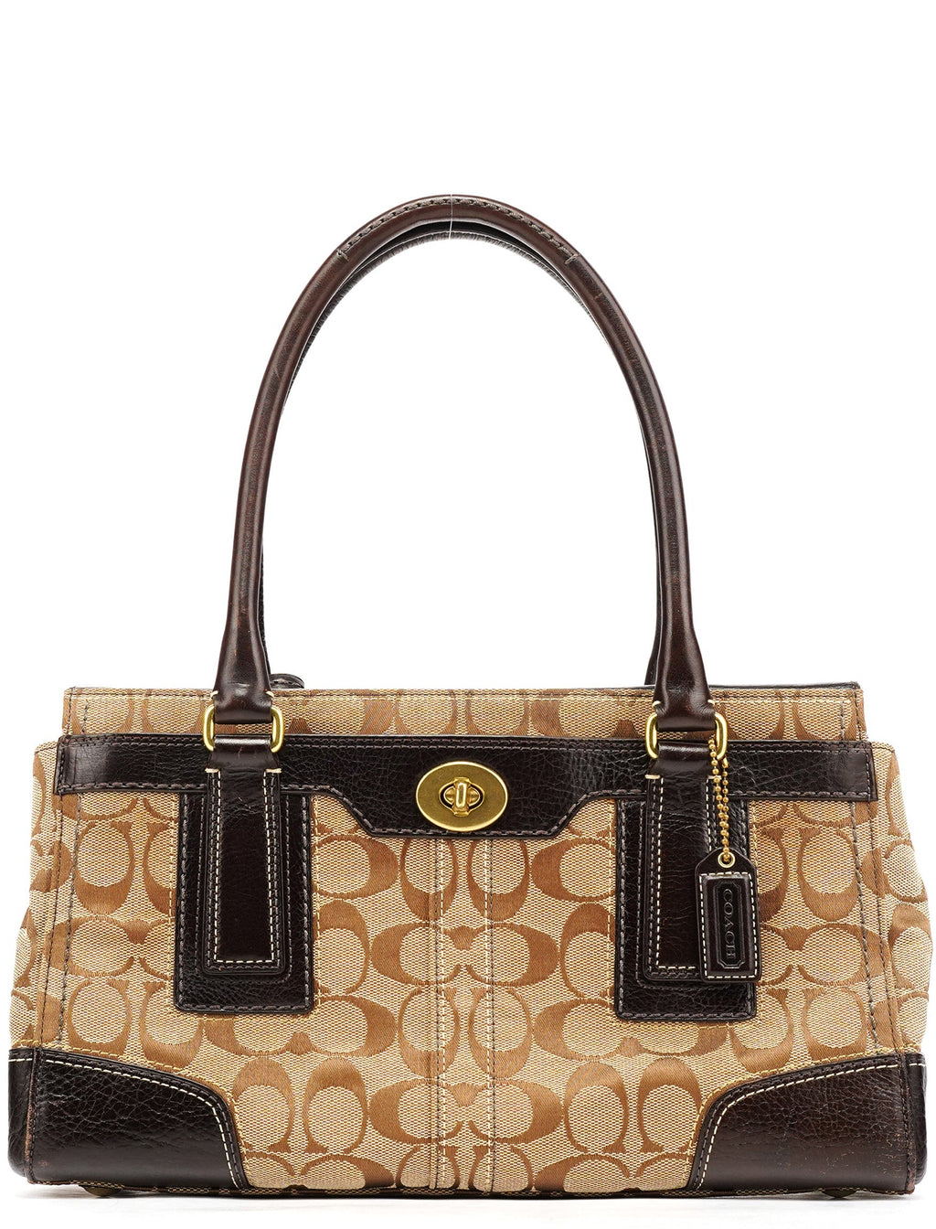 11062 Beige Brown Turnlock Tote Bag
