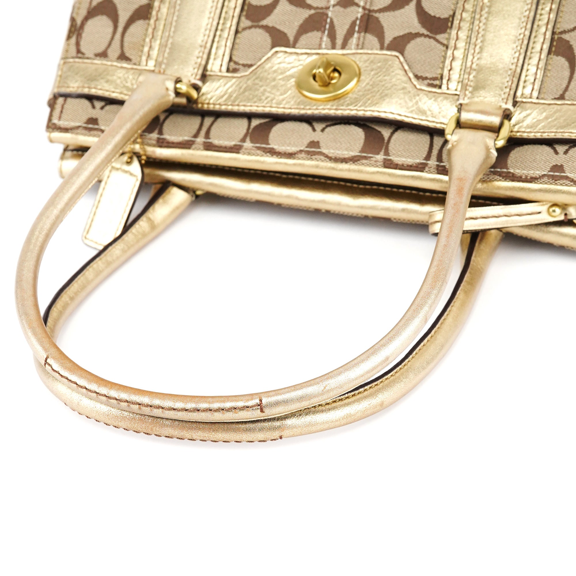11062 Beige Gold Turnlock Tote Bag