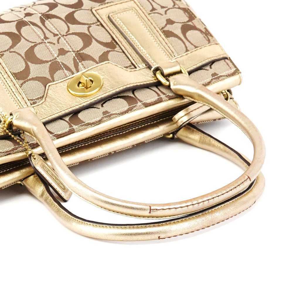 11062 Beige Gold Turnlock Tote Bag