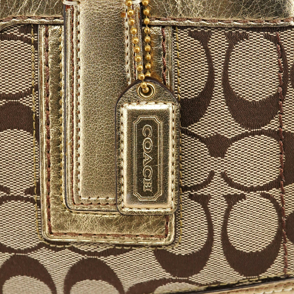 11062 Beige Gold Turnlock Tote Bag