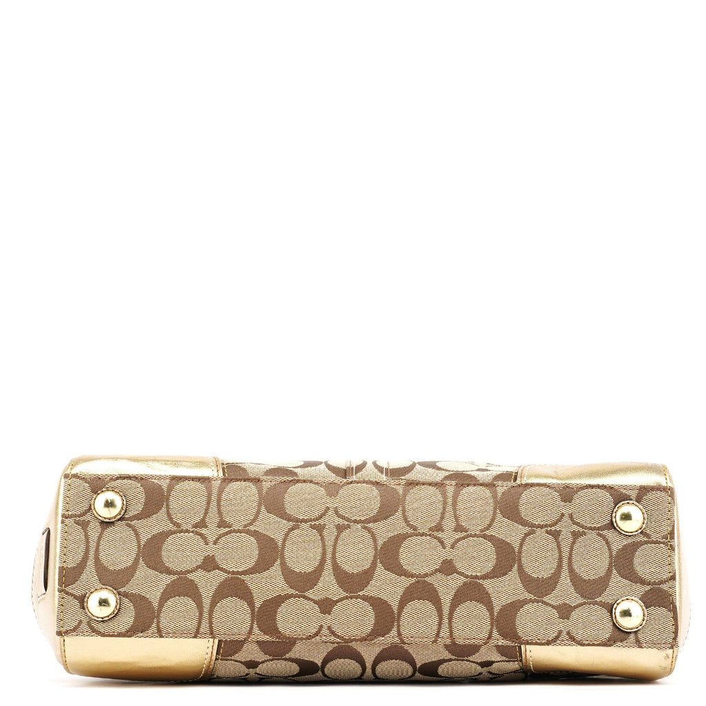 11062 Beige Gold Turnlock Tote Bag