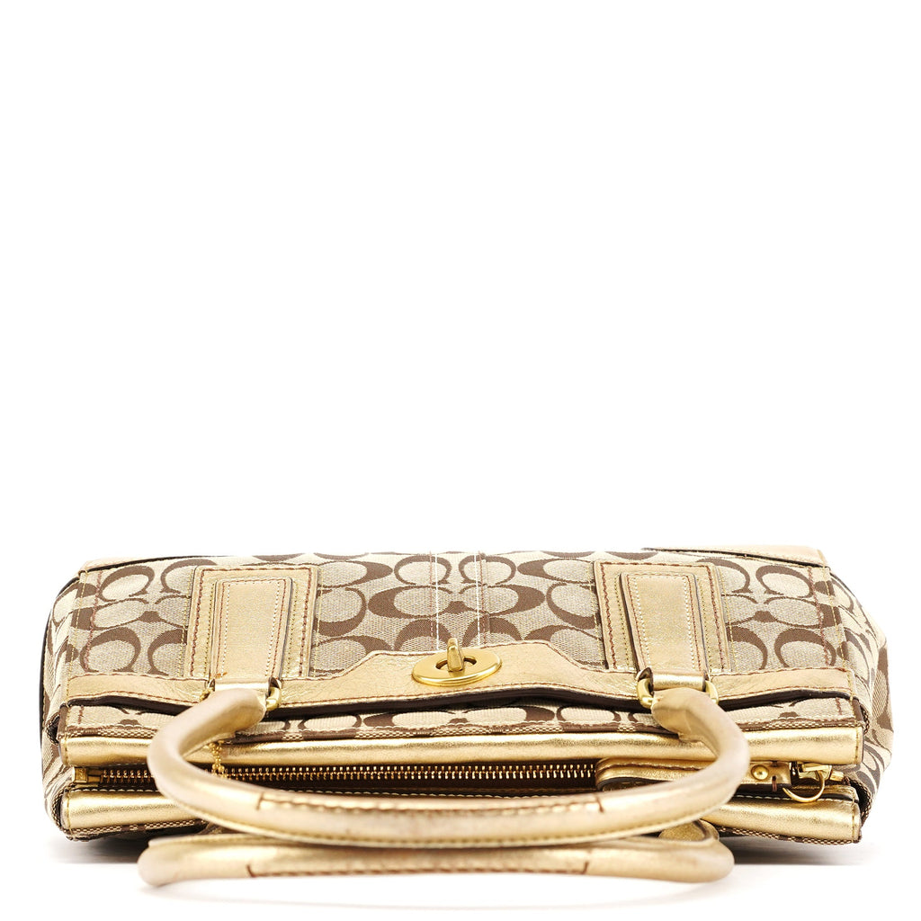 11062 Beige Gold Turnlock Tote Bag