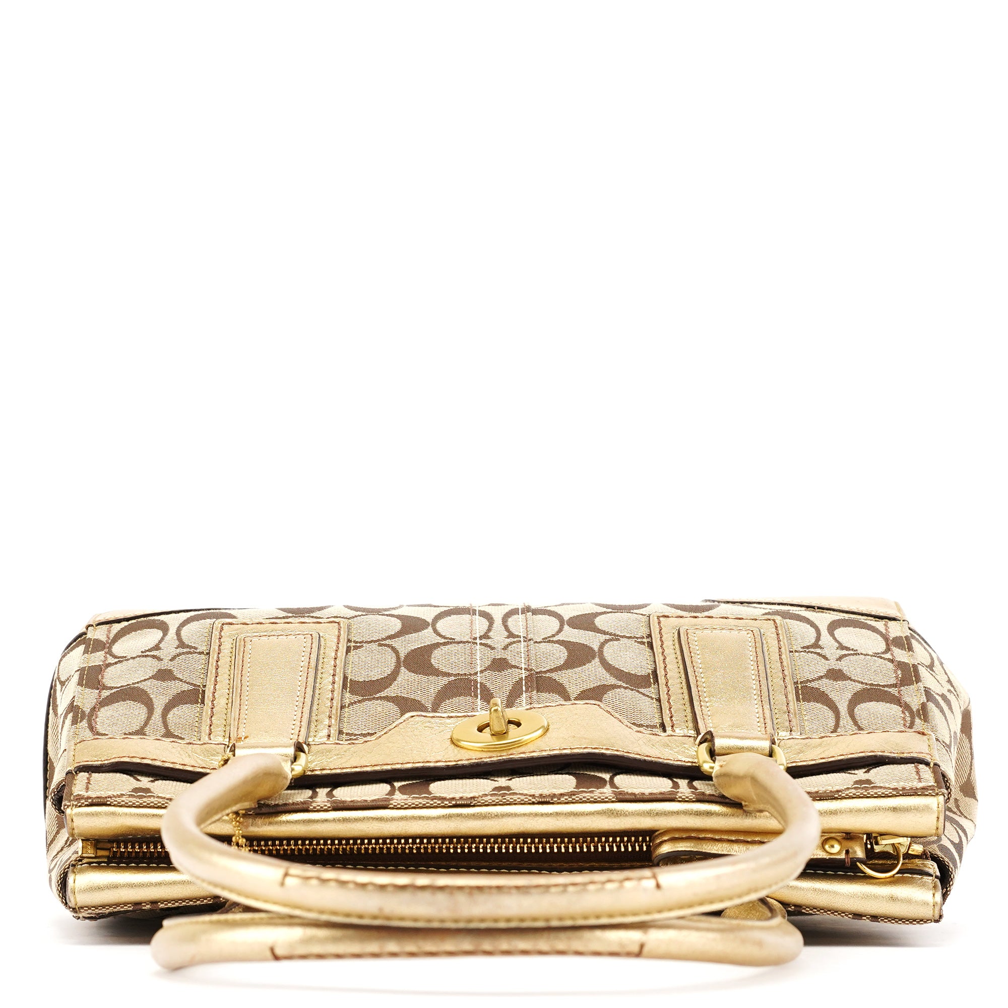 11062 Beige Gold Turnlock Tote Bag