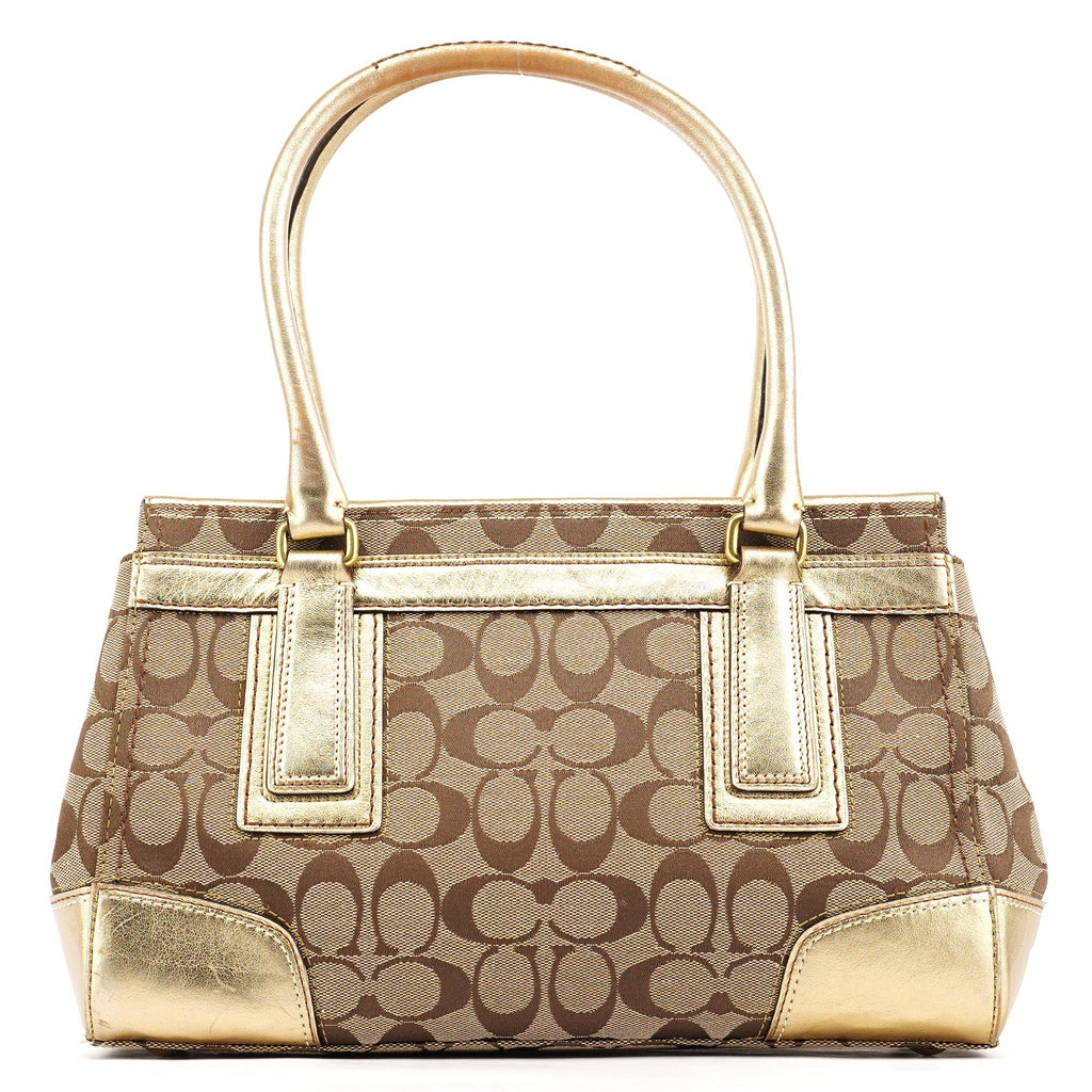 11062 Beige Gold Turnlock Tote Bag