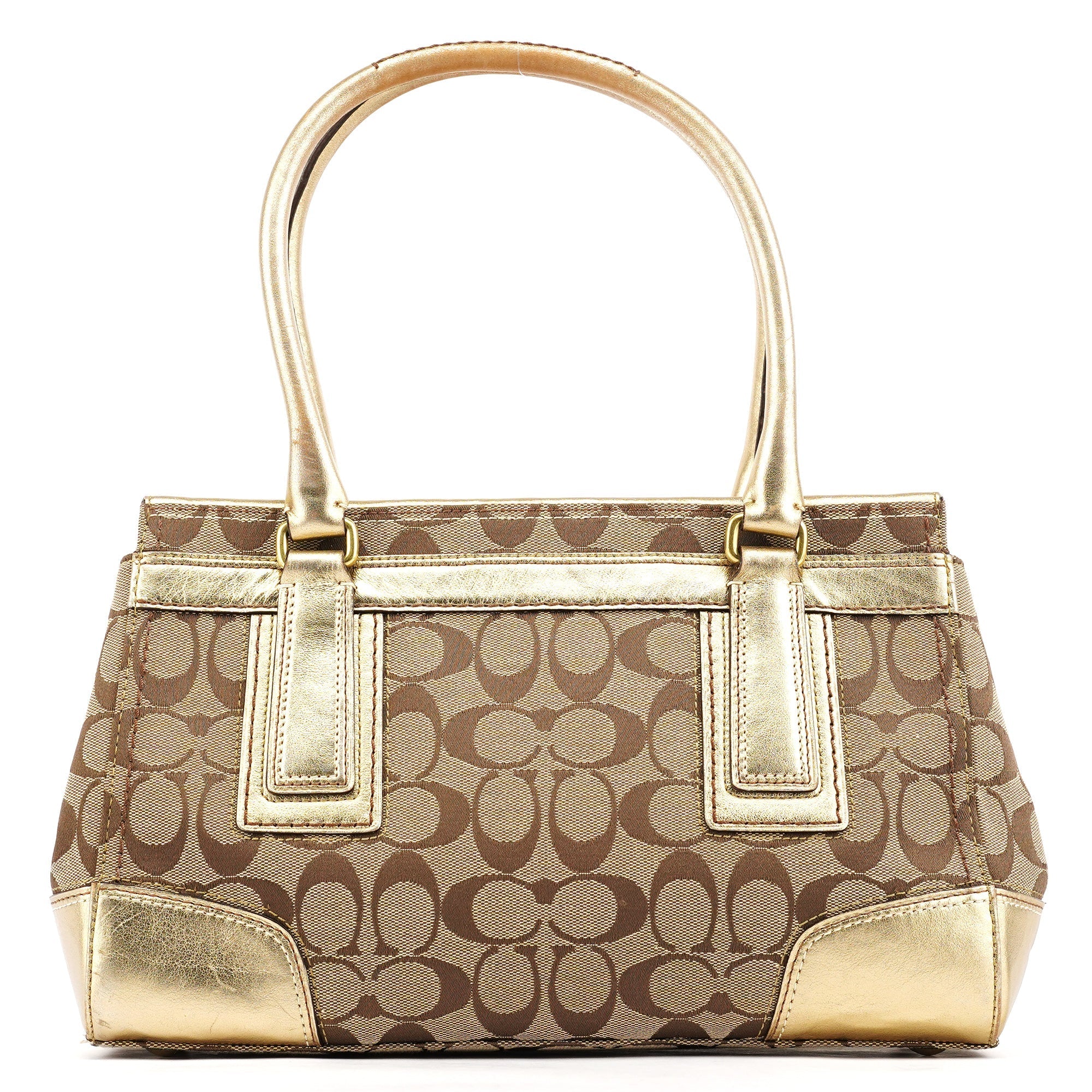 11062 Beige Gold Turnlock Tote Bag