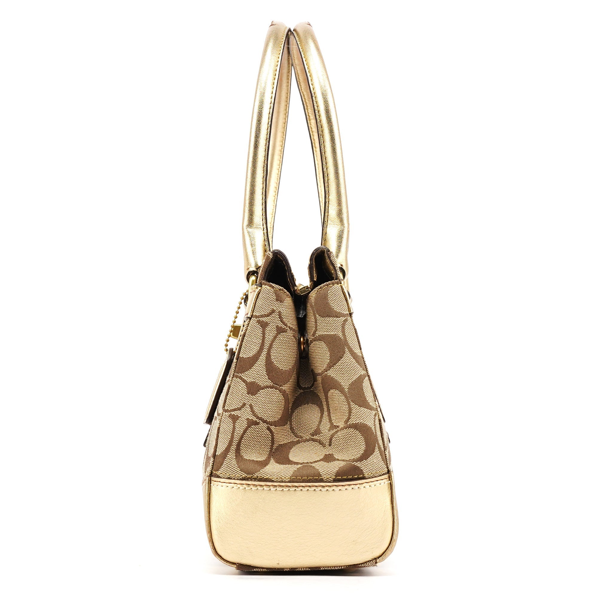 11062 Beige Gold Turnlock Tote Bag