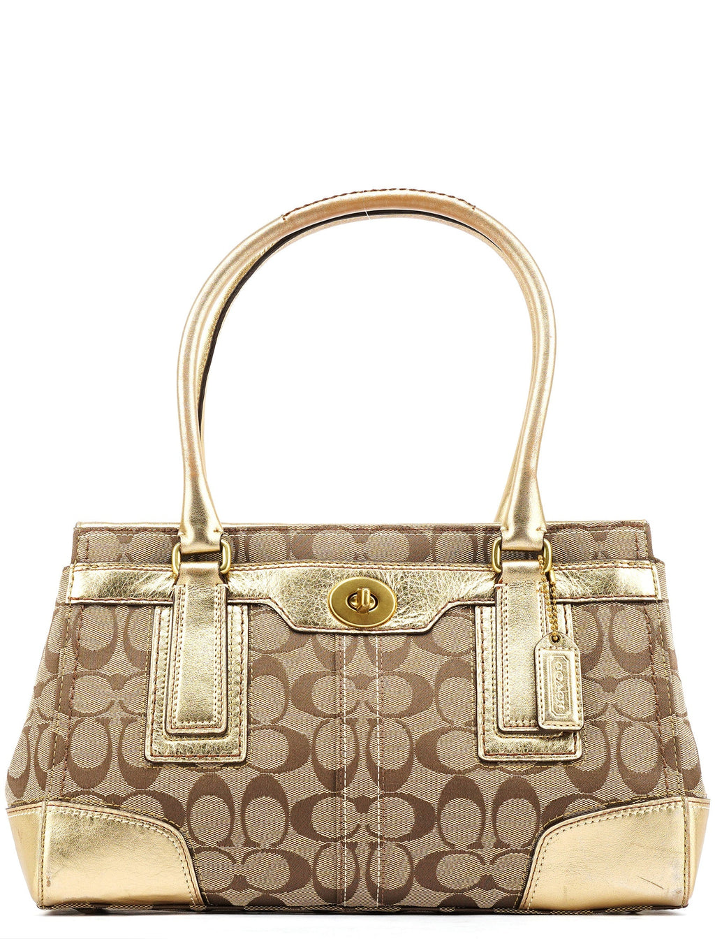 11062 Beige Gold Turnlock Tote Bag