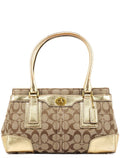 11062 Beige Gold Turnlock Tote Bag