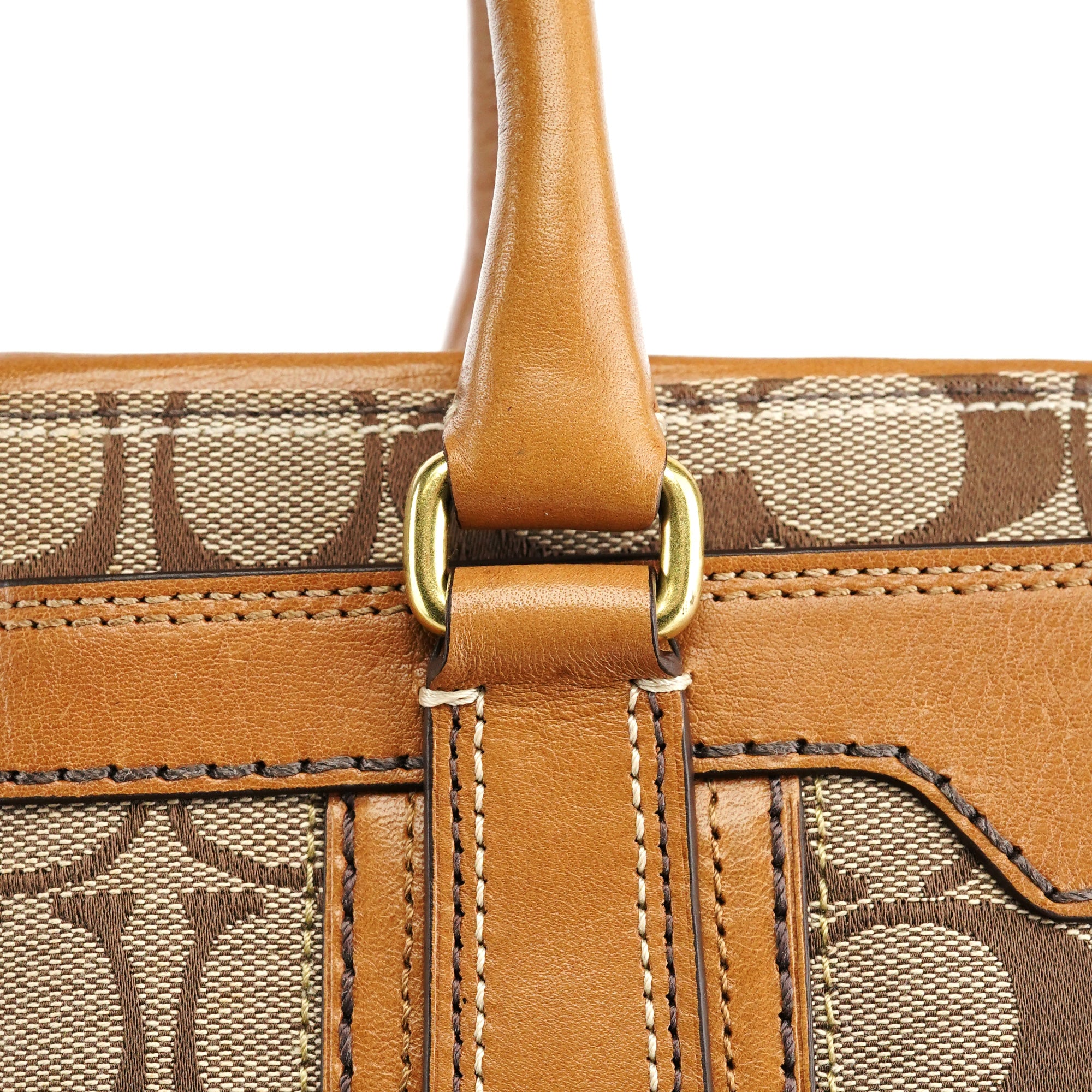 11062 Beige Signature Canvas Turnlock Tote Bag