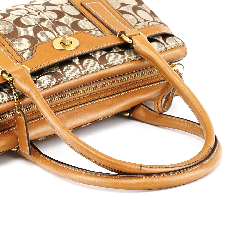 11062 Beige Signature Canvas Turnlock Tote Bag