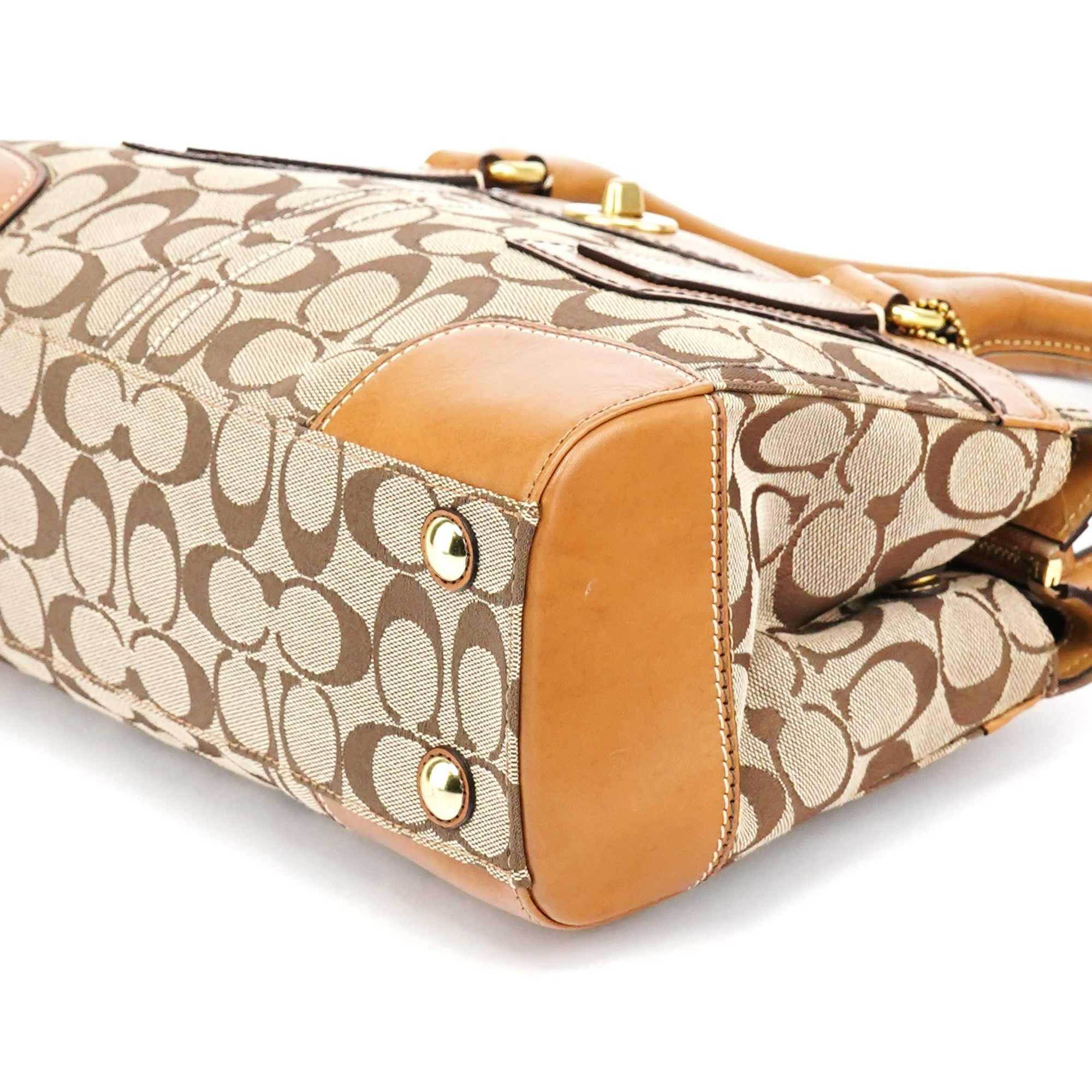 11062 Beige Signature Canvas Turnlock Tote Bag