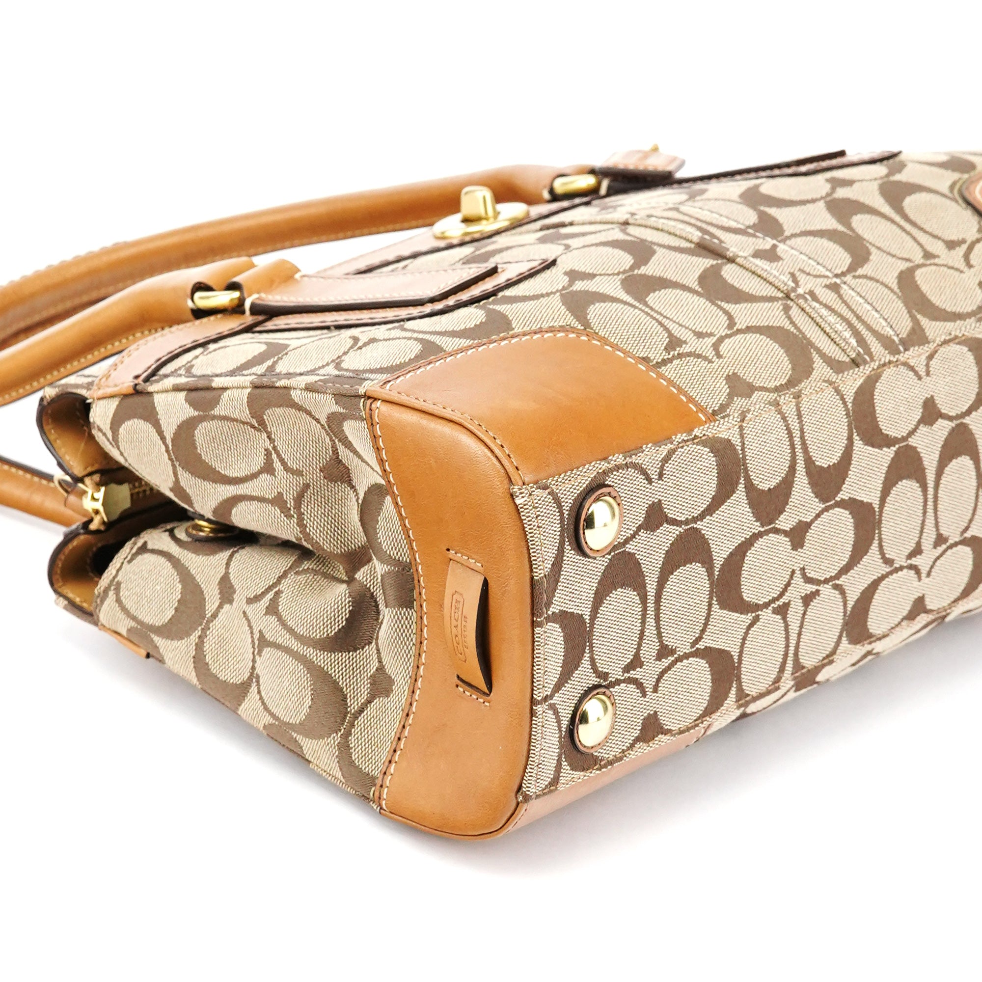 11062 Beige Signature Canvas Turnlock Tote Bag