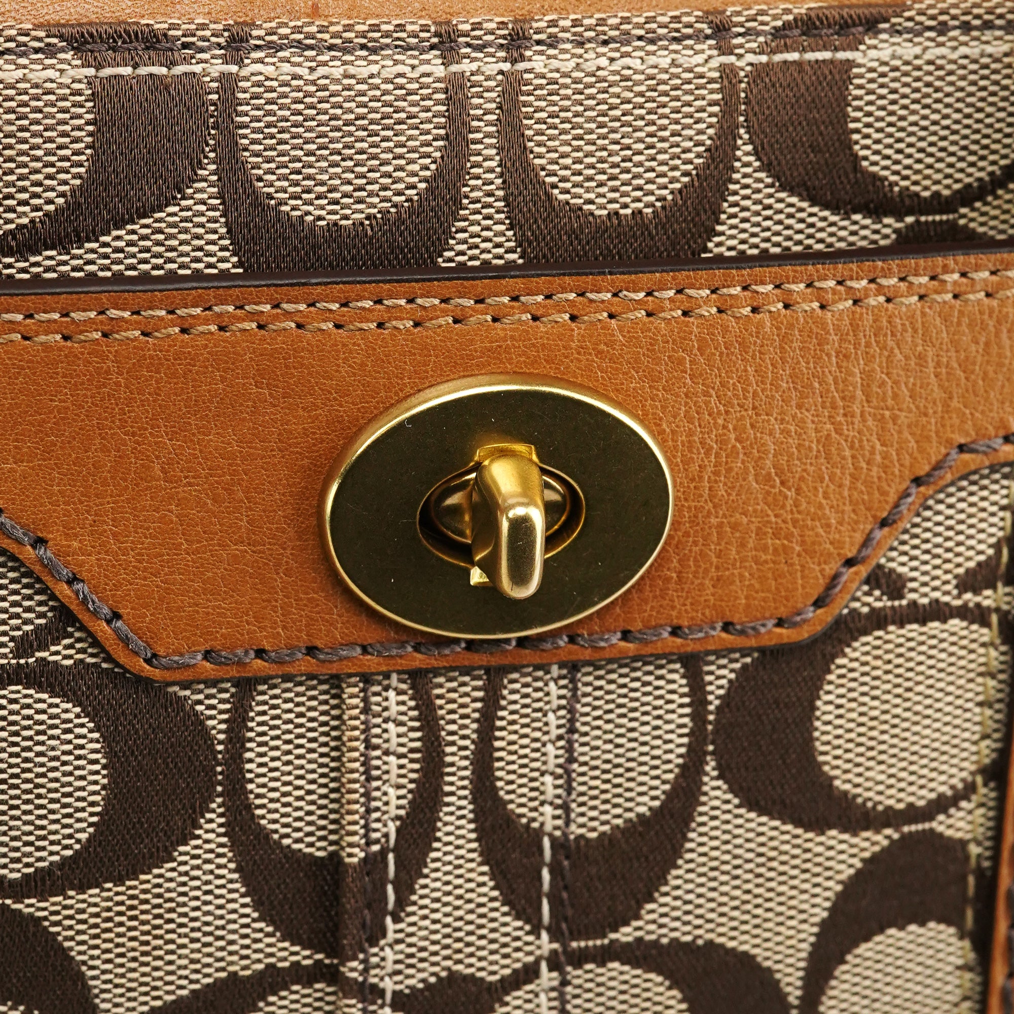 11062 Beige Signature Canvas Turnlock Tote Bag