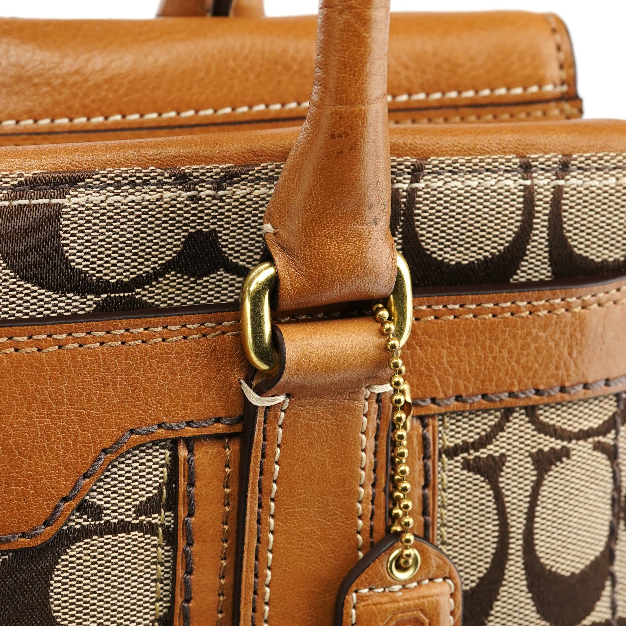 11062 Beige Signature Canvas Turnlock Tote Bag